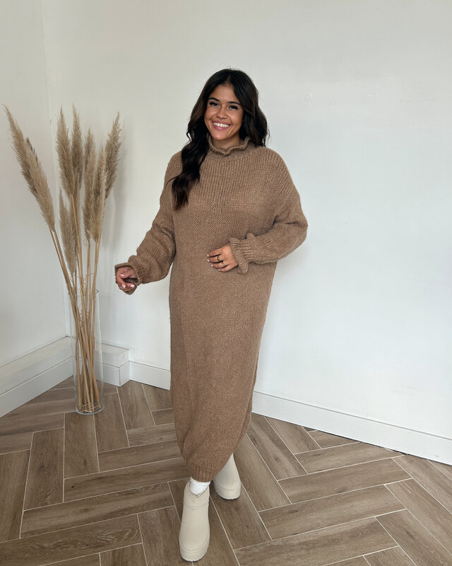 ruffle knit dress - camel