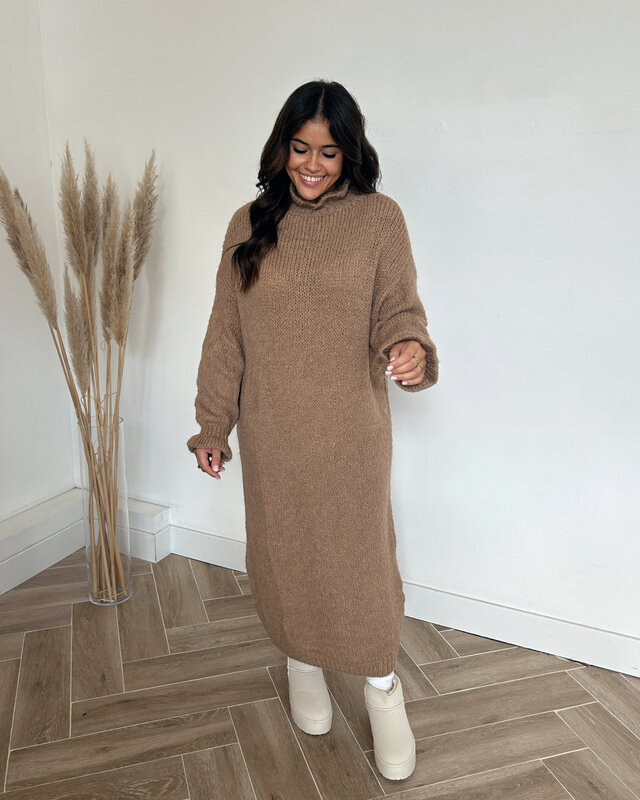 ruffle knit dress - camel