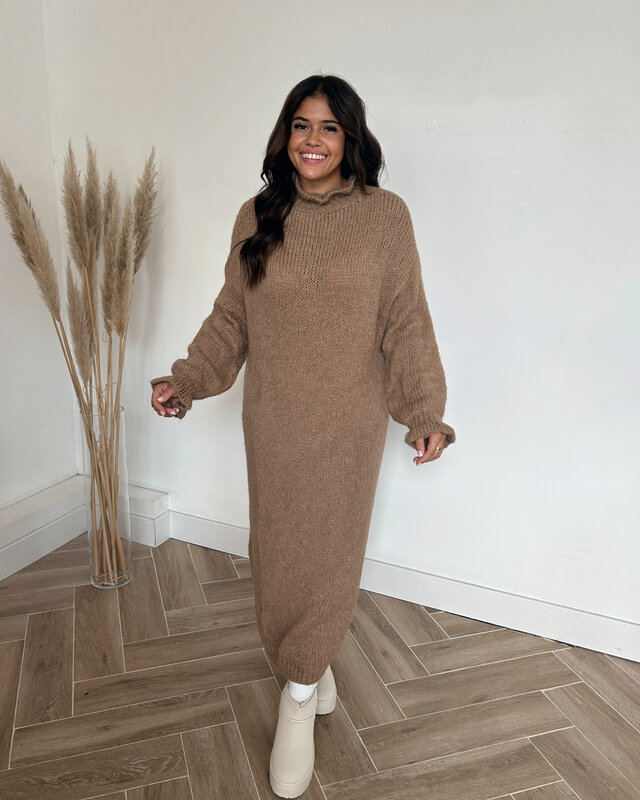 ruffle knit dress - camel