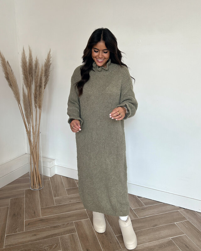 ruffle knit dress - kaki