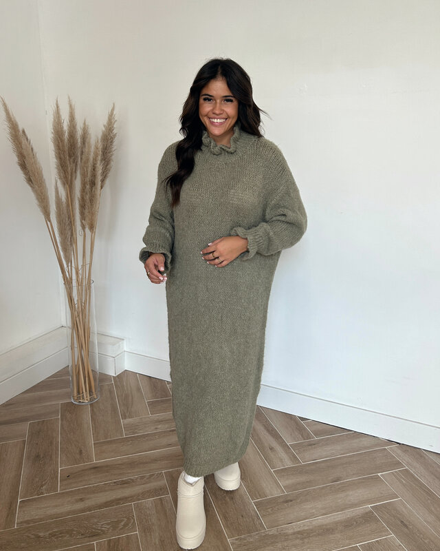 ruffle knit dress - kaki