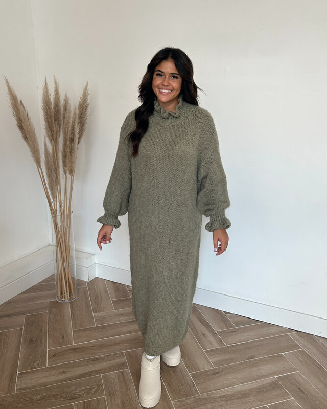 ruffle knit dress - kaki