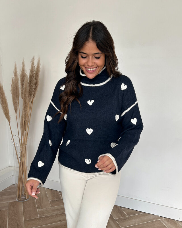 navy hearts knit