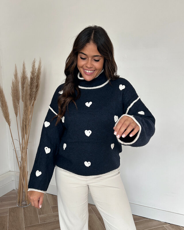 navy hearts knit