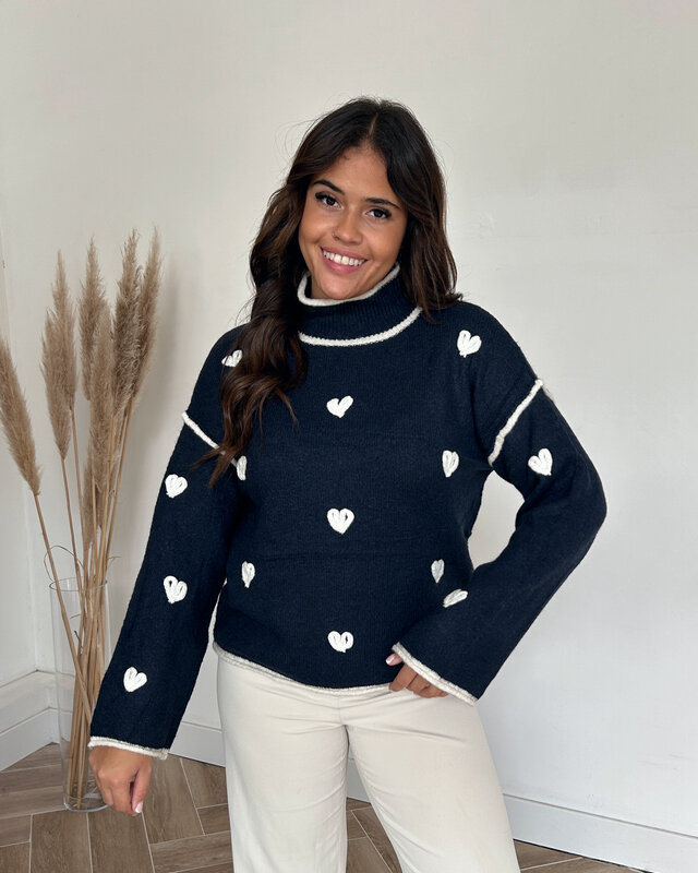 navy hearts knit