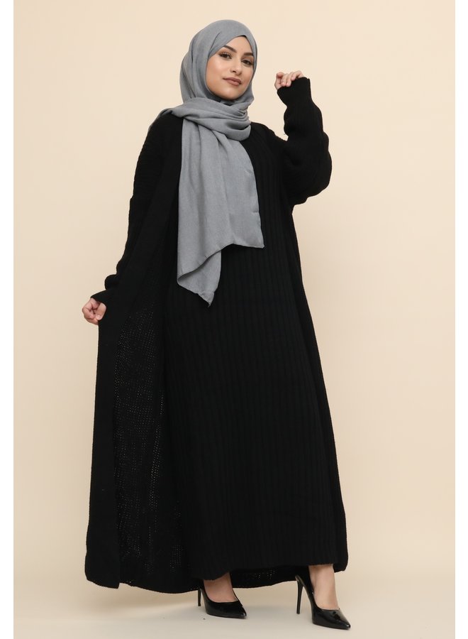 Lange twinset met vest -zwart