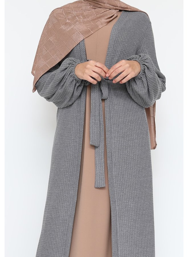 Long cardigan with belt - gray