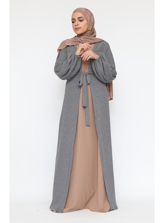 Long cardigan with belt - gray