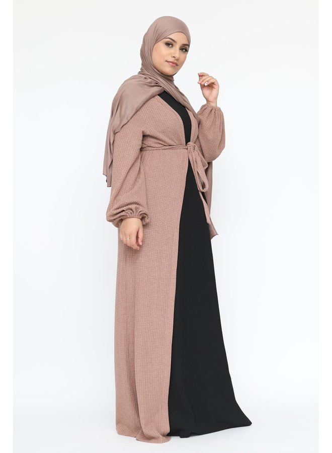 Long cardigan with belt - camel