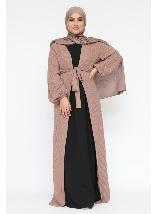 Long cardigan with belt - camel