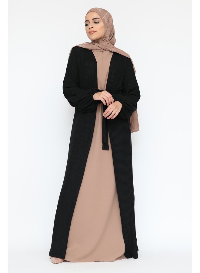 Long cardigan with belt - black