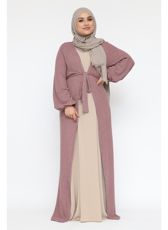 Long cardigan with belt - mauve