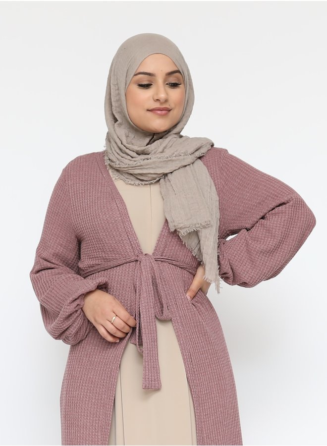 Long cardigan with belt - mauve