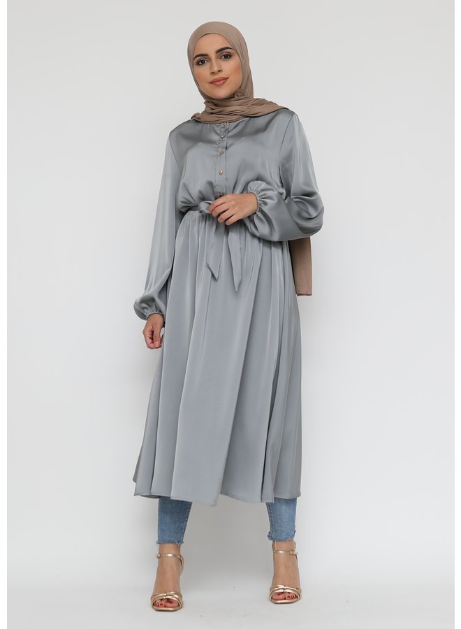 Satin dress with buttons - gray