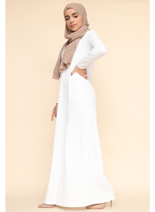 Long ribbed sweater dress -white