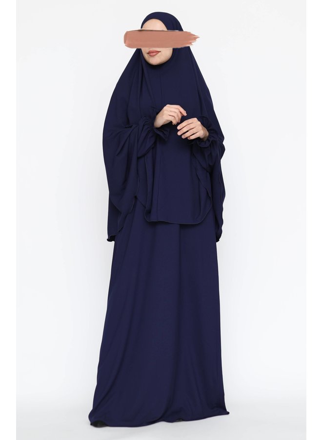 Abaya with puffed sleeve - darkblue