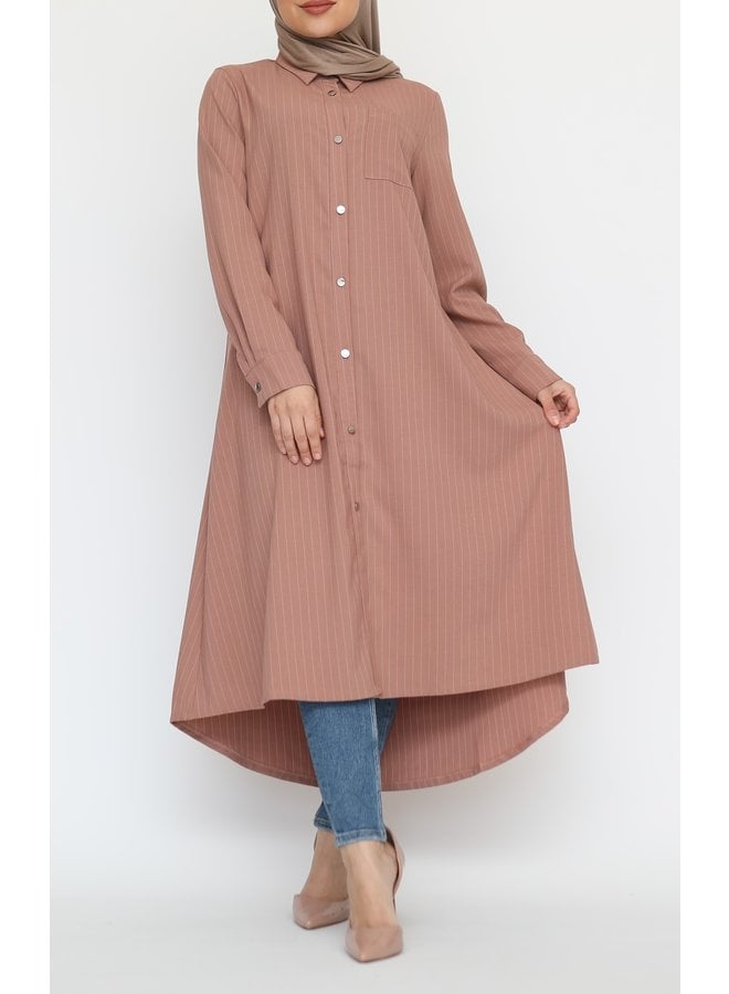 Striped blouse with buttons - terracotta