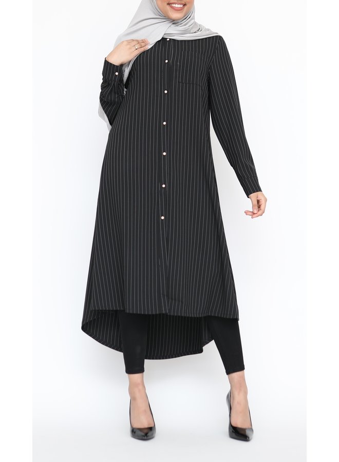 Striped blouse with buttons - black