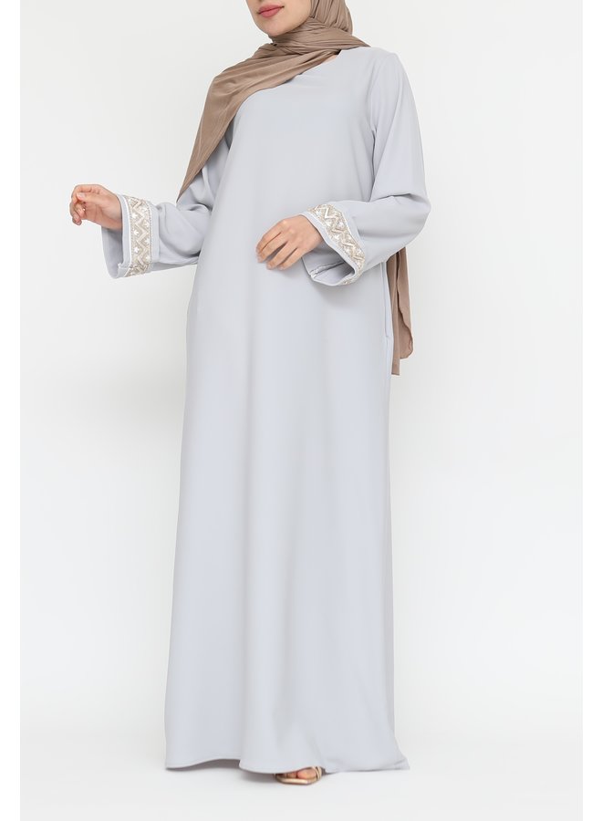 Abaya met bewerking - grijsblauw