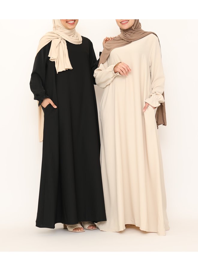 Basic abaya met pofmouwtje - creme