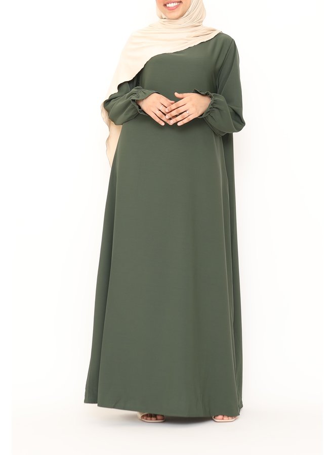 Basic abaya met pofmouwtje - legergroen