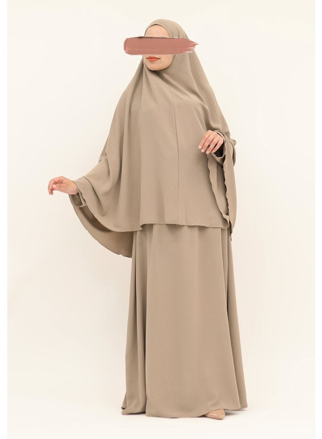 A-line abaya with belt - taupe