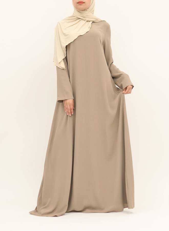 A-line abaya with belt - taupe