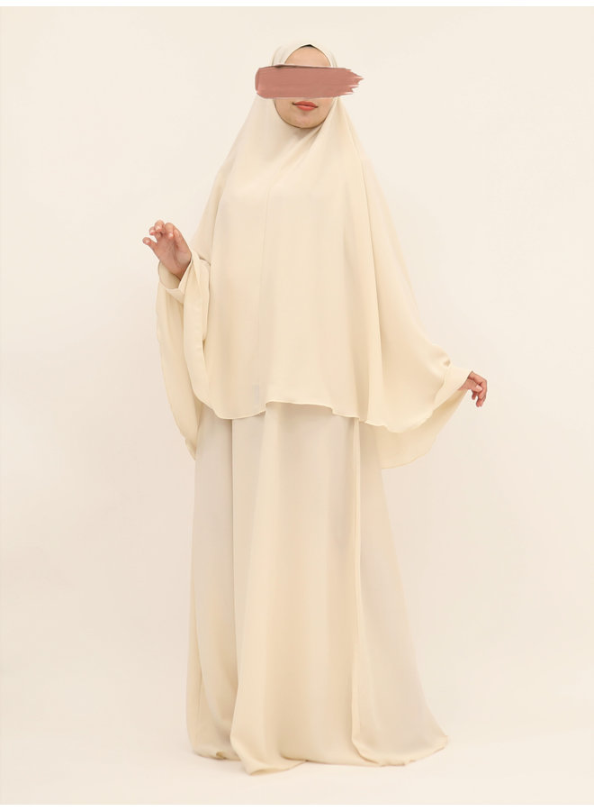 A-line abaya with belt - ecru