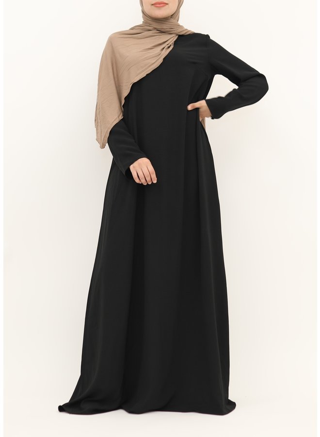 A-line abaya with belt - black