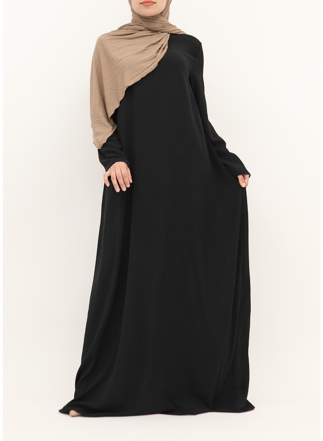 A-line abaya with belt - black