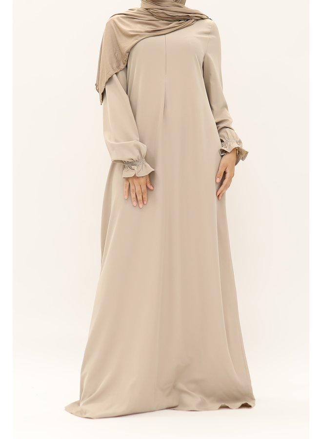 Stretch Abaya with puffed sleeve  - beige