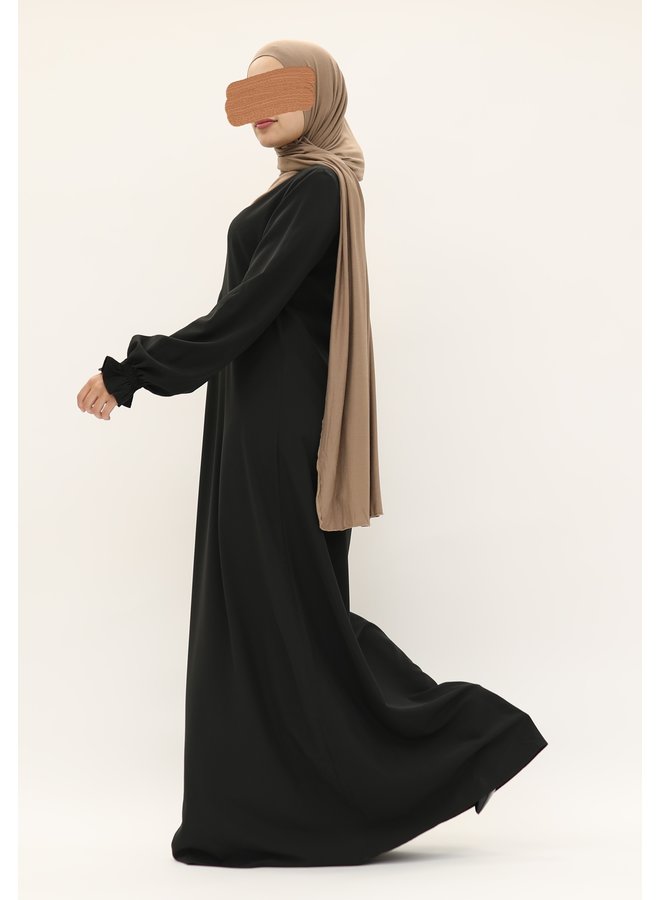 Stretch Abaya with puffed sleeve - black