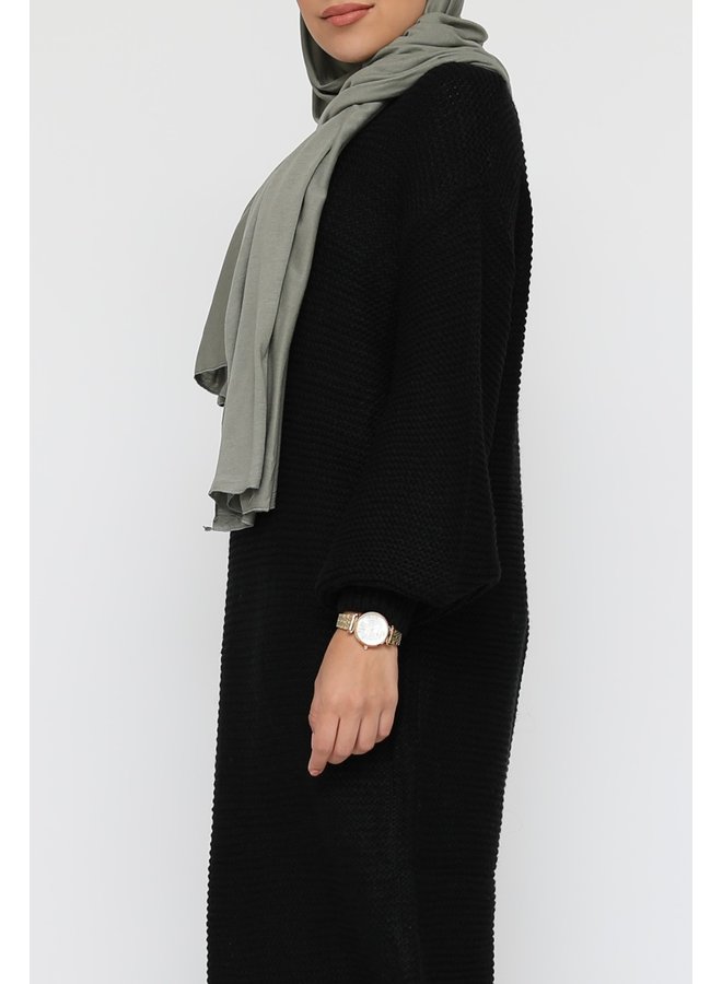 Long sweater dress with puffed sleeve - black