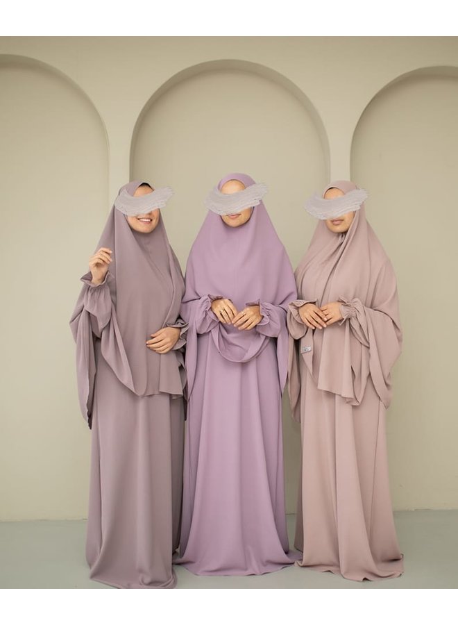 Lightweight Ruffle Abaya - Soft aubergine