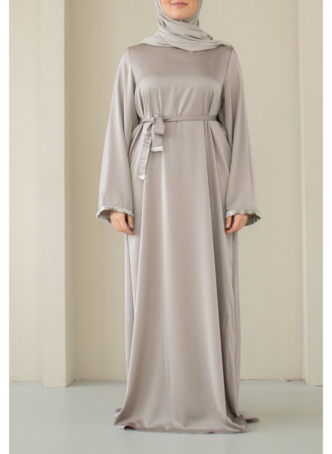 Satin dress with belt - Taupe