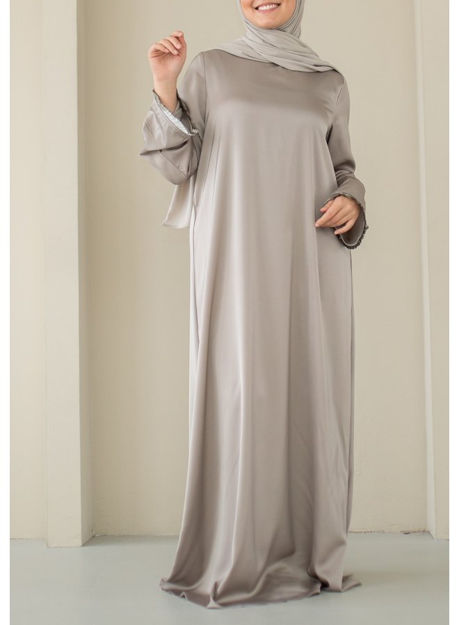 Satin dress with belt - Taupe