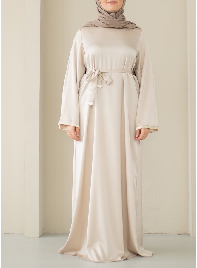 Satin dress with belt - Beige