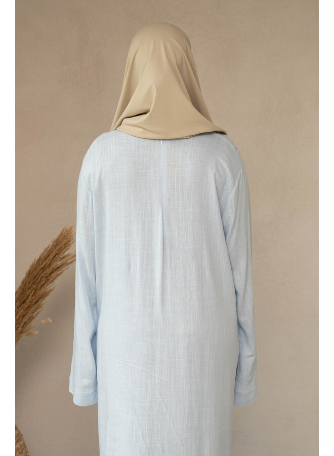 Luxury Natural Linen Longsleeve Dress & Kimono  - Soft Blue