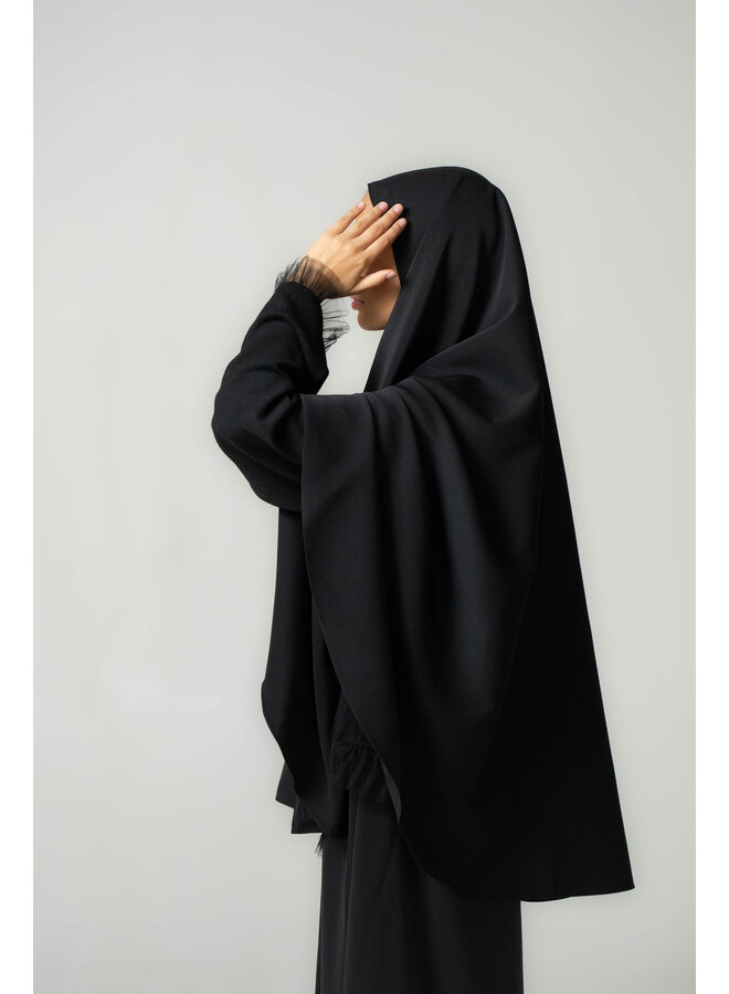 Sweater Mesh Abaya and Khimar Set - Zwart