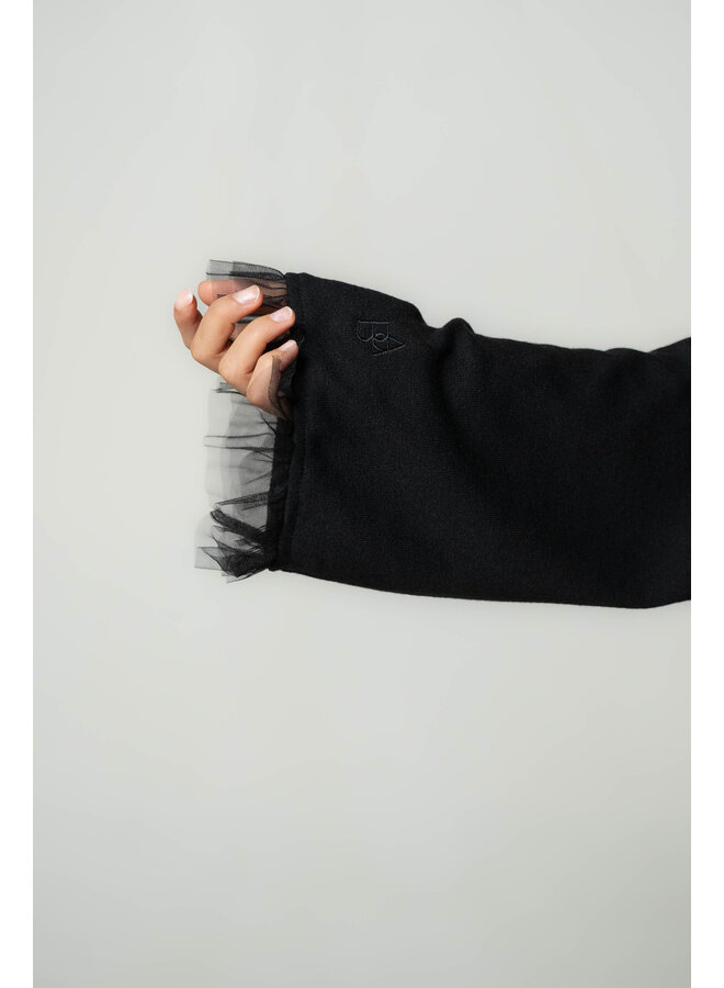 Sweater Mesh Abaya and Khimar Set - Zwart