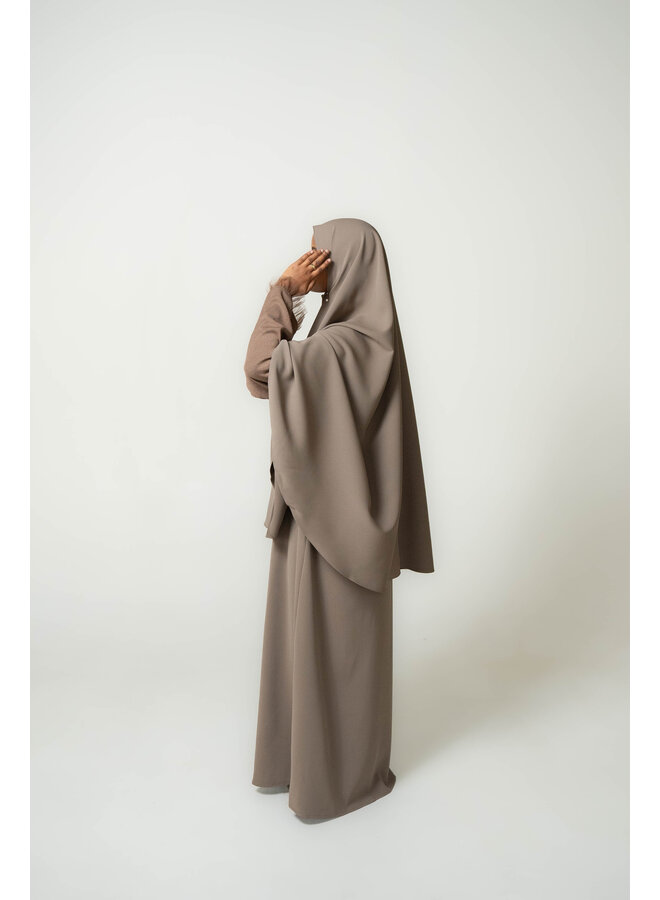Sweater Mesh Abaya and Khimar Set - Deep Taupe