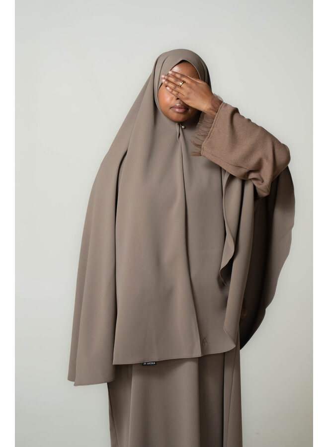 Sweater Mesh Abaya and Khimar Set - Deep Taupe