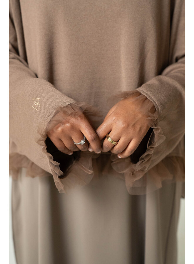 Sweater Mesh Abaya and Khimar Set - Deep Taupe