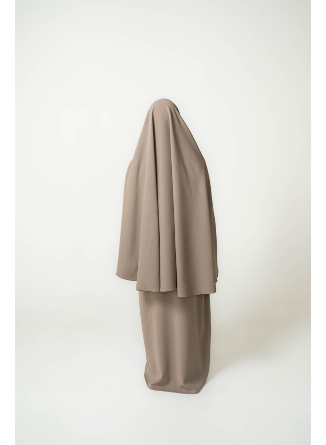 Sweater Mesh Abaya and Khimar Set - Deep Taupe