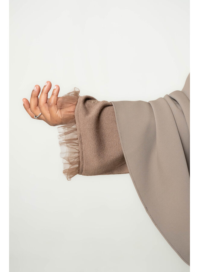 Sweater Mesh Abaya and Khimar Set - Deep Taupe