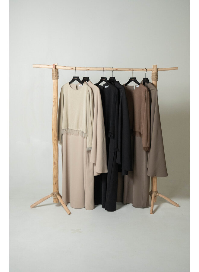 Sweater Mesh Abaya and Khimar Set - Deep Taupe