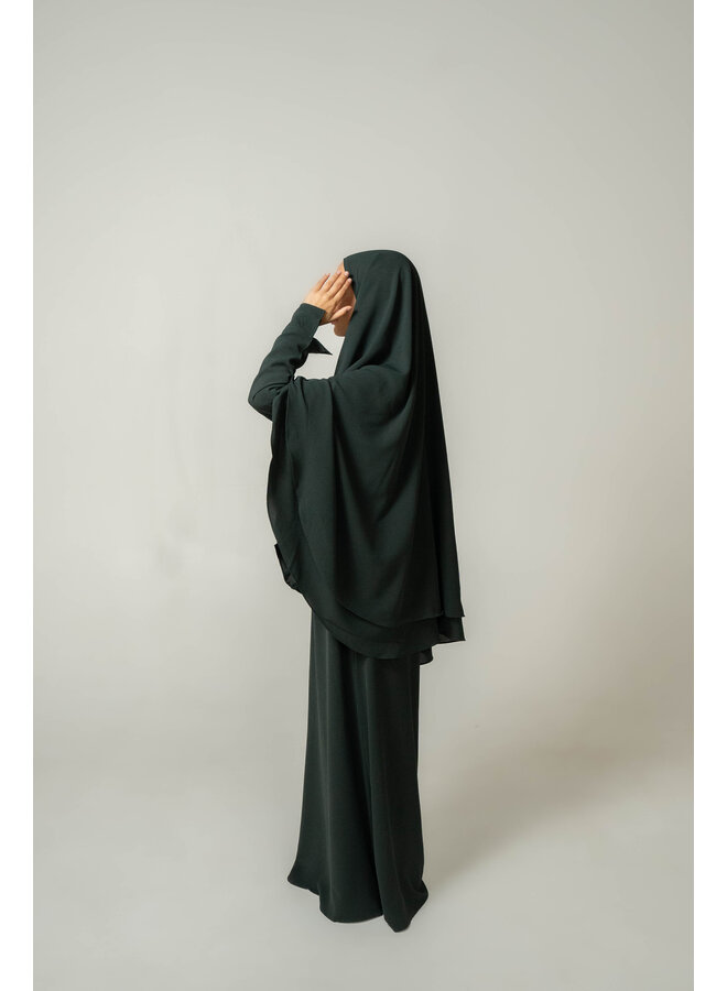 Double Layer Abaya - Dark Green