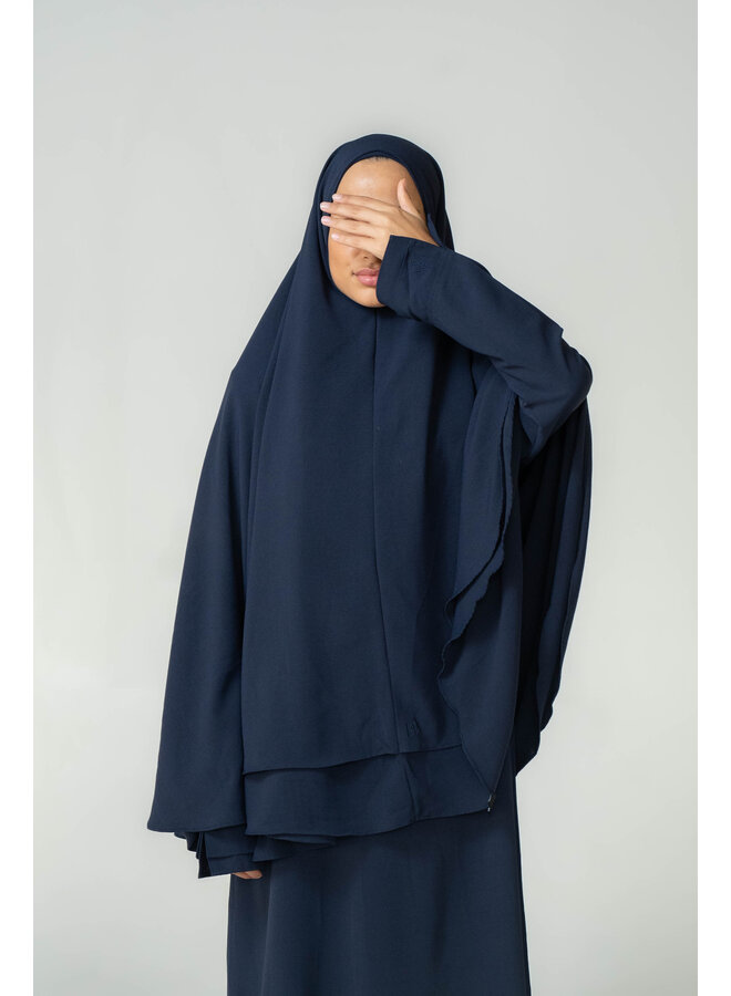 Double Layer Khimar - Dark Navy
