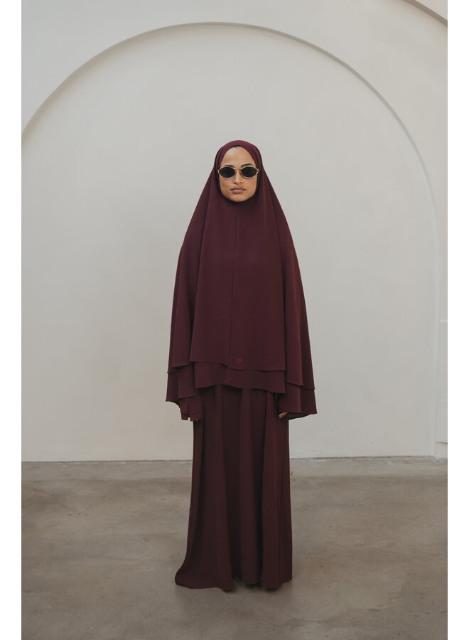 Double Layer Khimar - Deep Burgundy