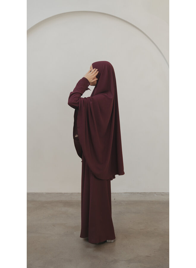 Double Layer Abaya - Deep Burgundy